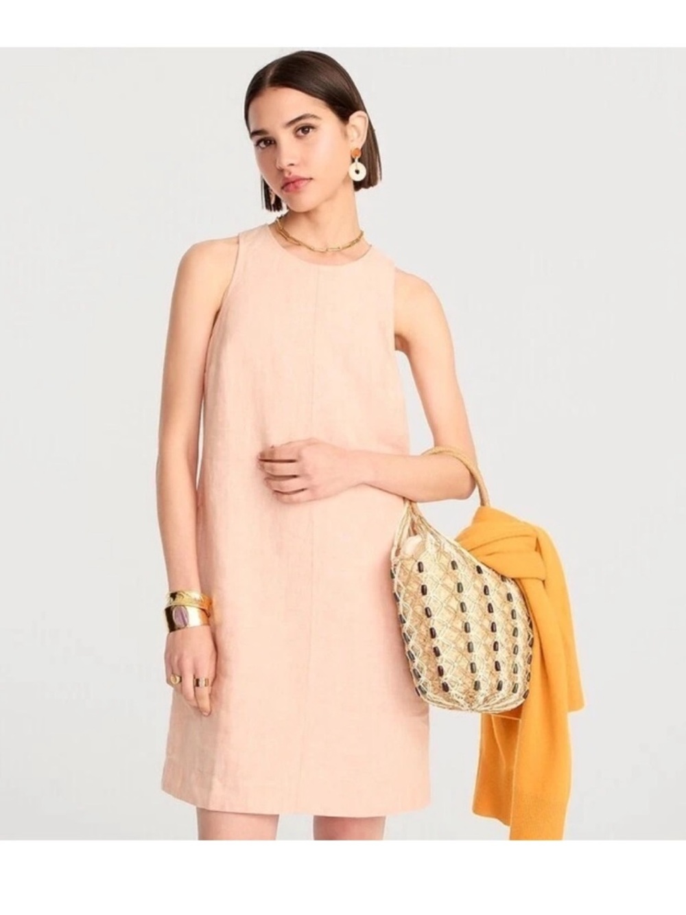 J. Crew 2022 Linen Button Back Linen Shift Dress Size XL Peach